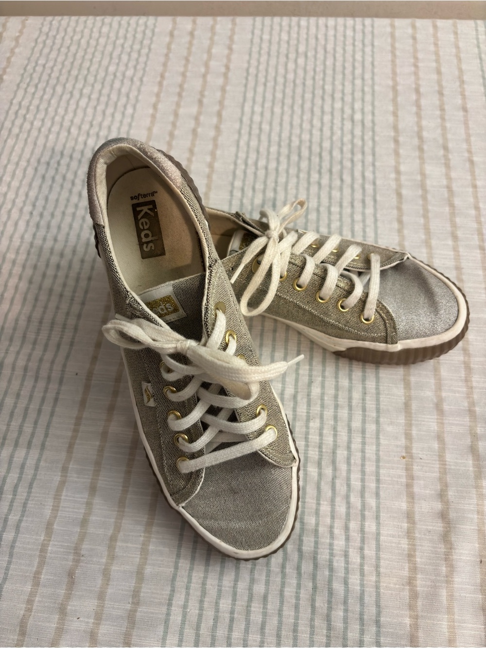 Keds Metallic Gold-Tan Canvas Low-Top Sneakers